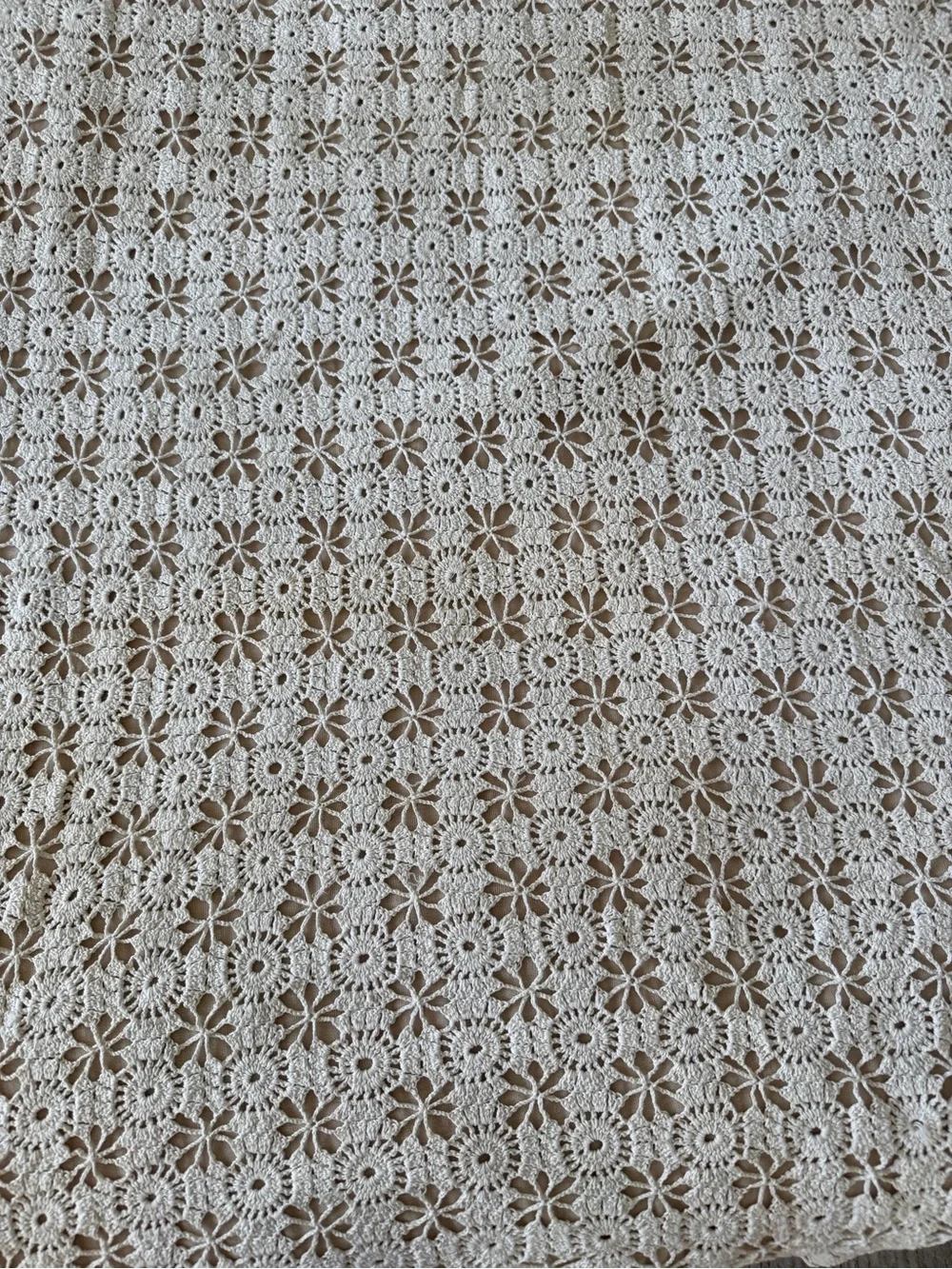 Vintage Handmade Crochet Lace Heavy Holiday Tablecloth 80”x60” Rectangle